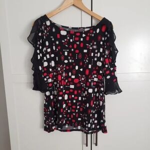 BOLD ELEMENTS | Women's Black/Red/White Diamond Ruffled Top